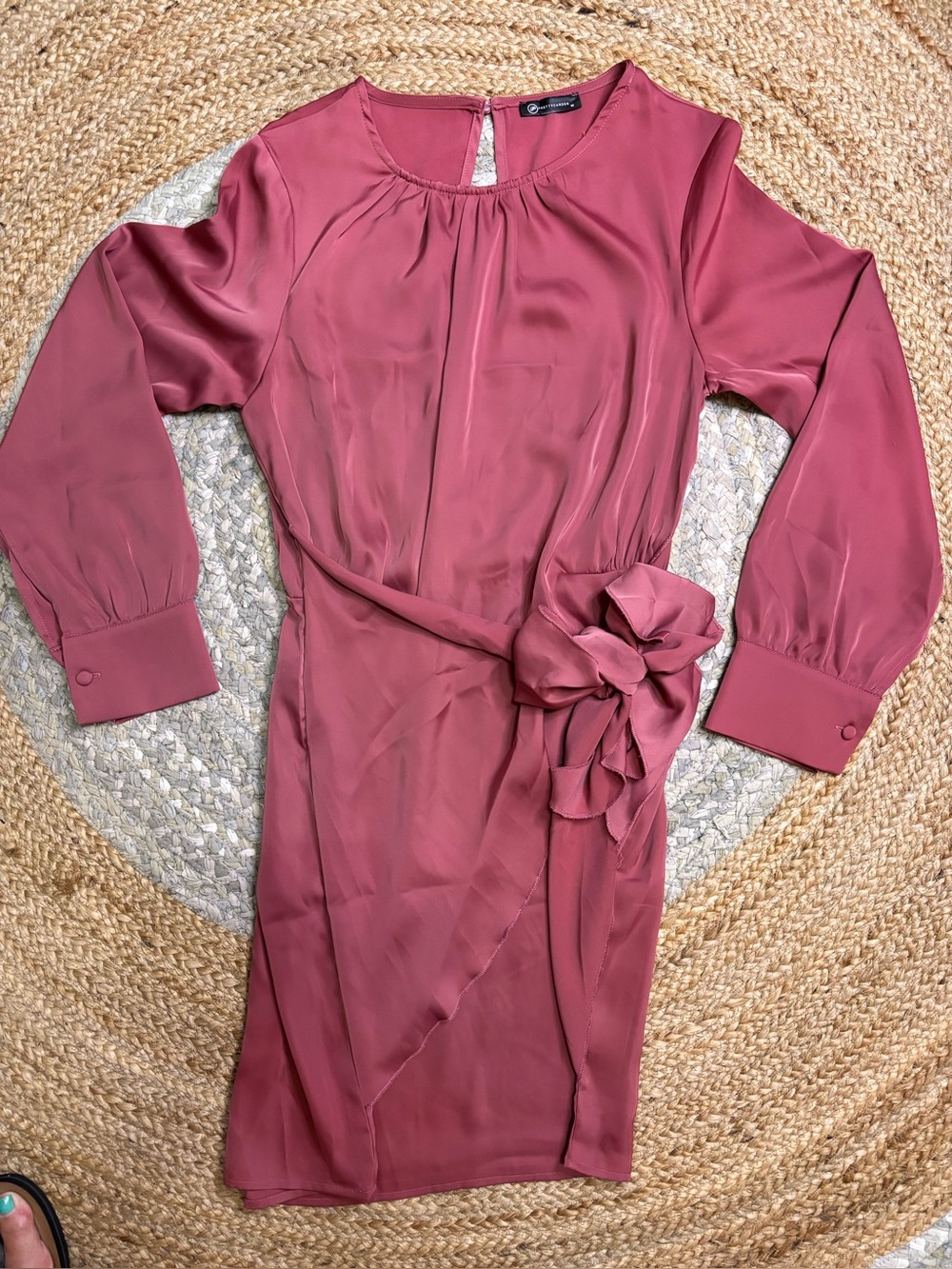 Long-Sleeve Wrap Dress in Dusty Rose with Side Tie